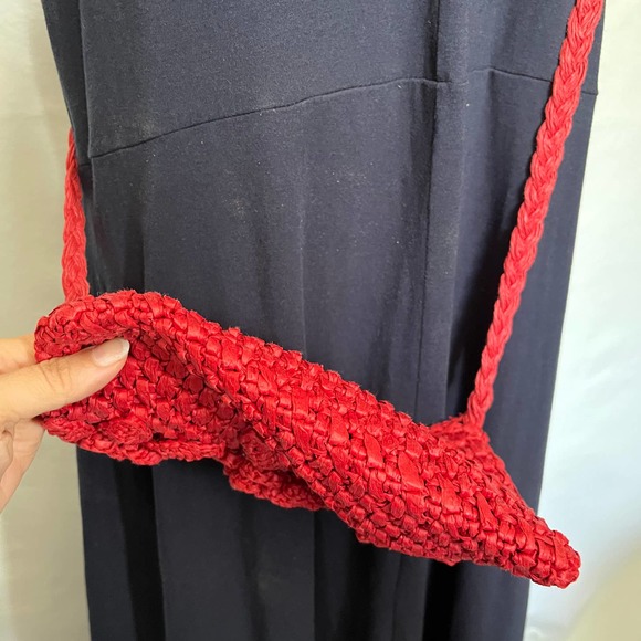 Cappelli Straworld Crossbody Purse Red Raffia Floral Crochet - Picture 9 of 12